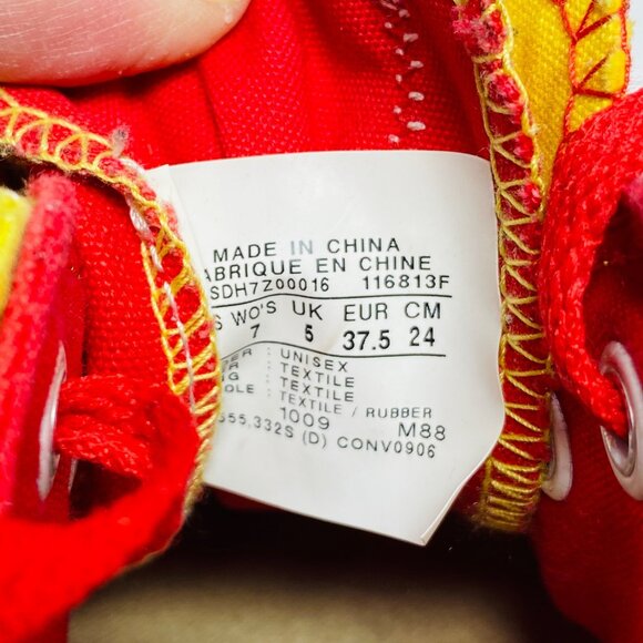 Converse All Star Yellow Red Canvas Low-Top Sneakers Sz Men 5 Women 7 Kamiakin - Picture 7 of 14